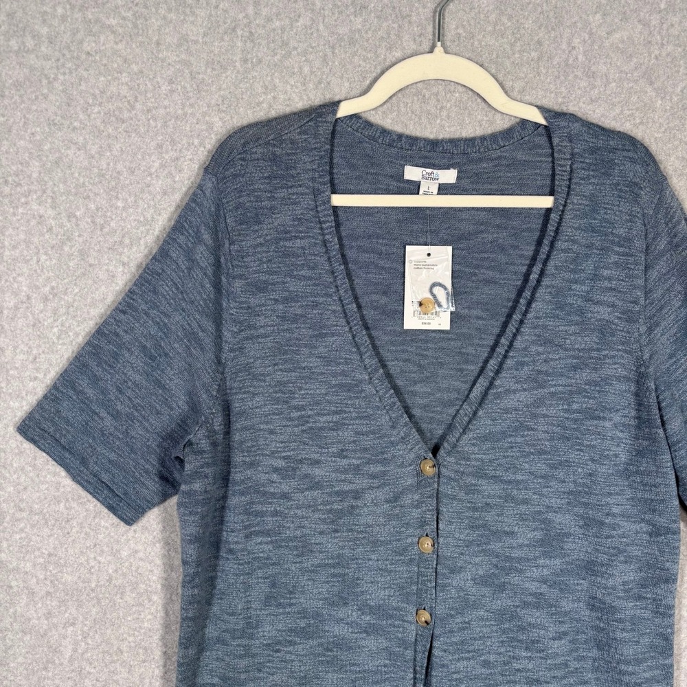 Croft Barrow Cardigan Sweater Large Blue Gray Button Thin Tunic Cotton Coastal - Picture 2 of 11